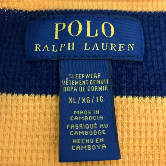 Polo Ralph Lauren Navy Blue and Yellow Striped Waffle Knit Sleep Shirt XL - Picture 4 of 5
